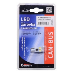 Žárovka 4 SMD LED 12V T10 s rezistorem CAN-BUS ready bílá