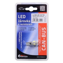 Žárovka 5 SMD LED 12V T10 s rezistorem CAN-BUS ready bílá