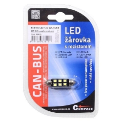 Žárovka 6 SMD LED 12V suf. SV8.5 38mm s rezistorem CAN-BUS bílá