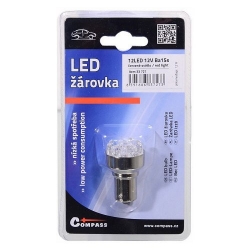 Žárovka 12LED 12V Ba15s červená