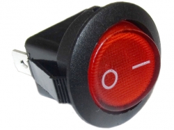 Vypínač kolíbkový, kulatý 12V - červený