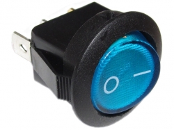 Vypínač kolíbkový, kulatý 12V - modrý
