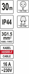 Prodlužovák bubnový 4zásuvky IP44 16A  30 m